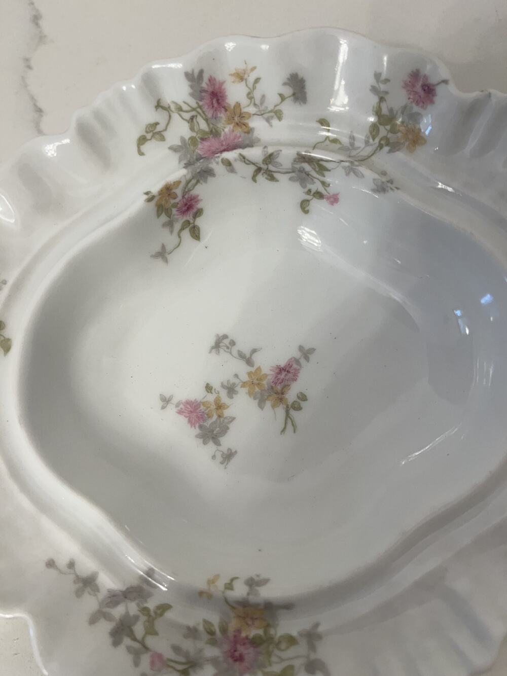 Limoges France Butter Dish Lid Porcelain Roses Gold  Oval Ruffled VTG